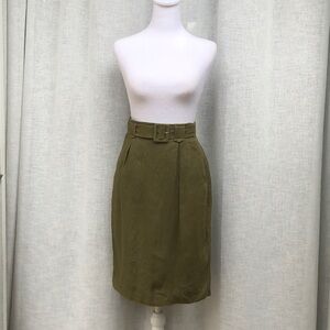 Lauren Alexandra military green linen pencil mini skirt